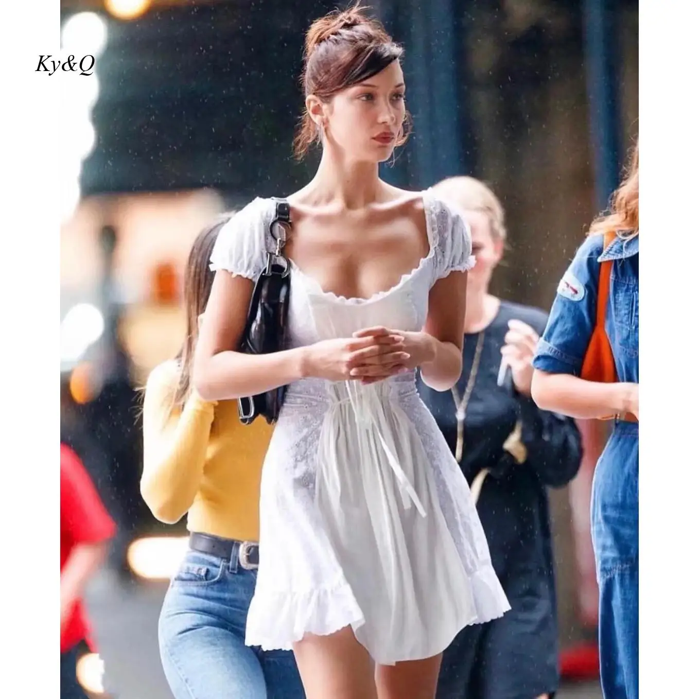 Женское кружевное платье с поясом на груди винтажное белое для отдыха море и 2022 |