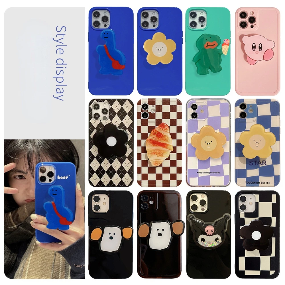 

Ins The Same Cute Dinosaur Bracket Phone Case For Iphone7 8 X XS XR 11 12 13 Pro Max Mini Silicone Shockproof Phone Case