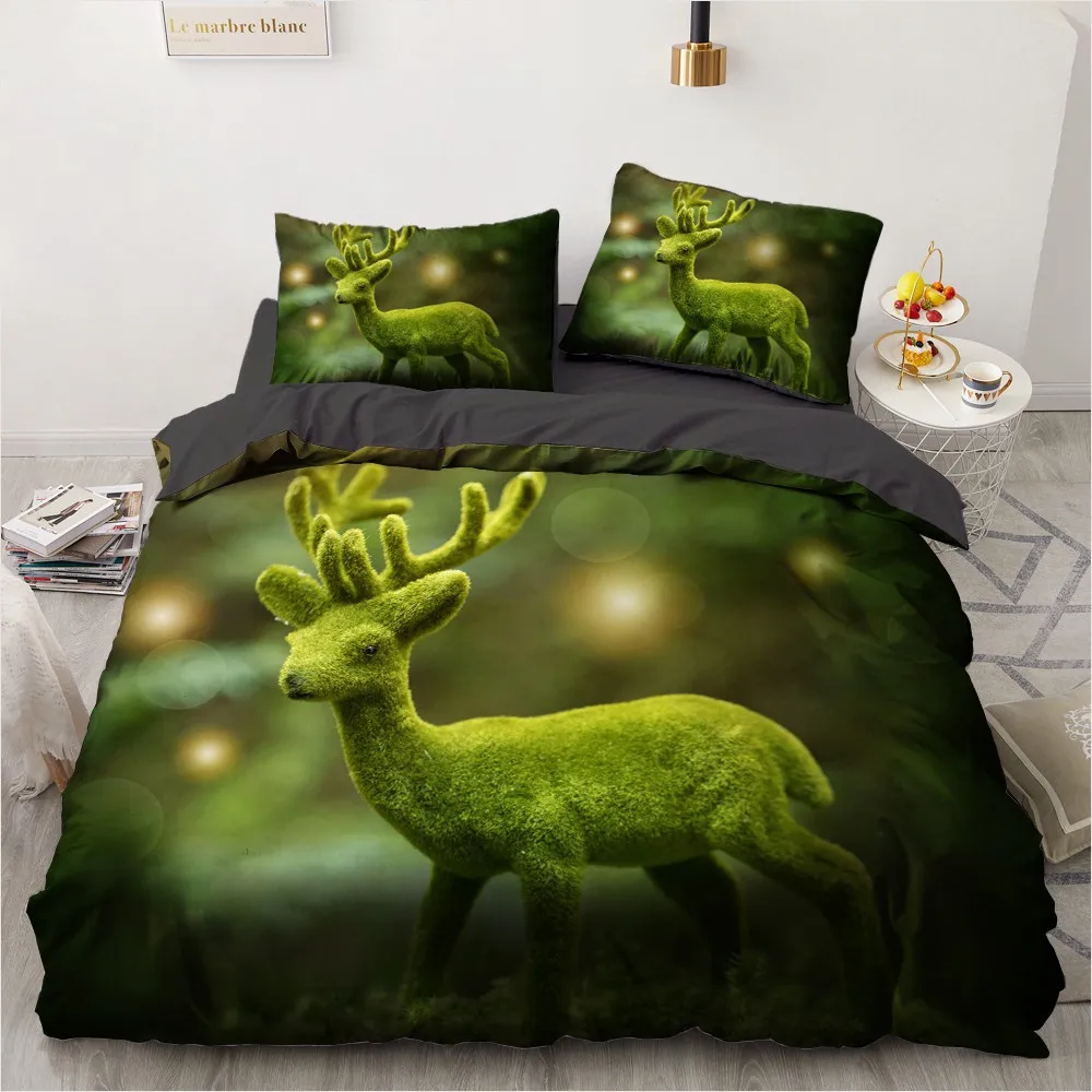 

3D Bedding Sets Black Cute Quilt Cover Set Comforter Bed Linen Pillowcase King Queen 3-piece Green Forest Design Home Texitle