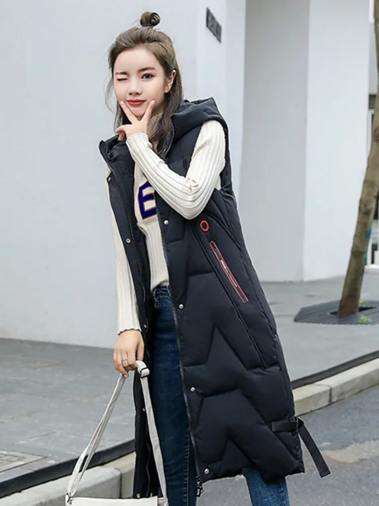 #0767 черная зеленая бежевая куртка без рукавов с капюшоном Женский Теплый длинный