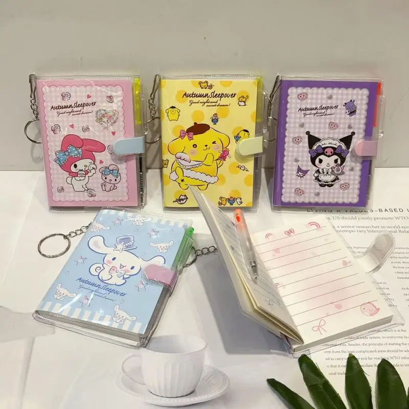 

Sanrio Kuromi Mymelody Cinnamoroll Purin Студенческая пластиковая ручка для ноутбука, шариковая ручка, набор канцелярских принадлежностей, мультяшный блокнот, блокнот