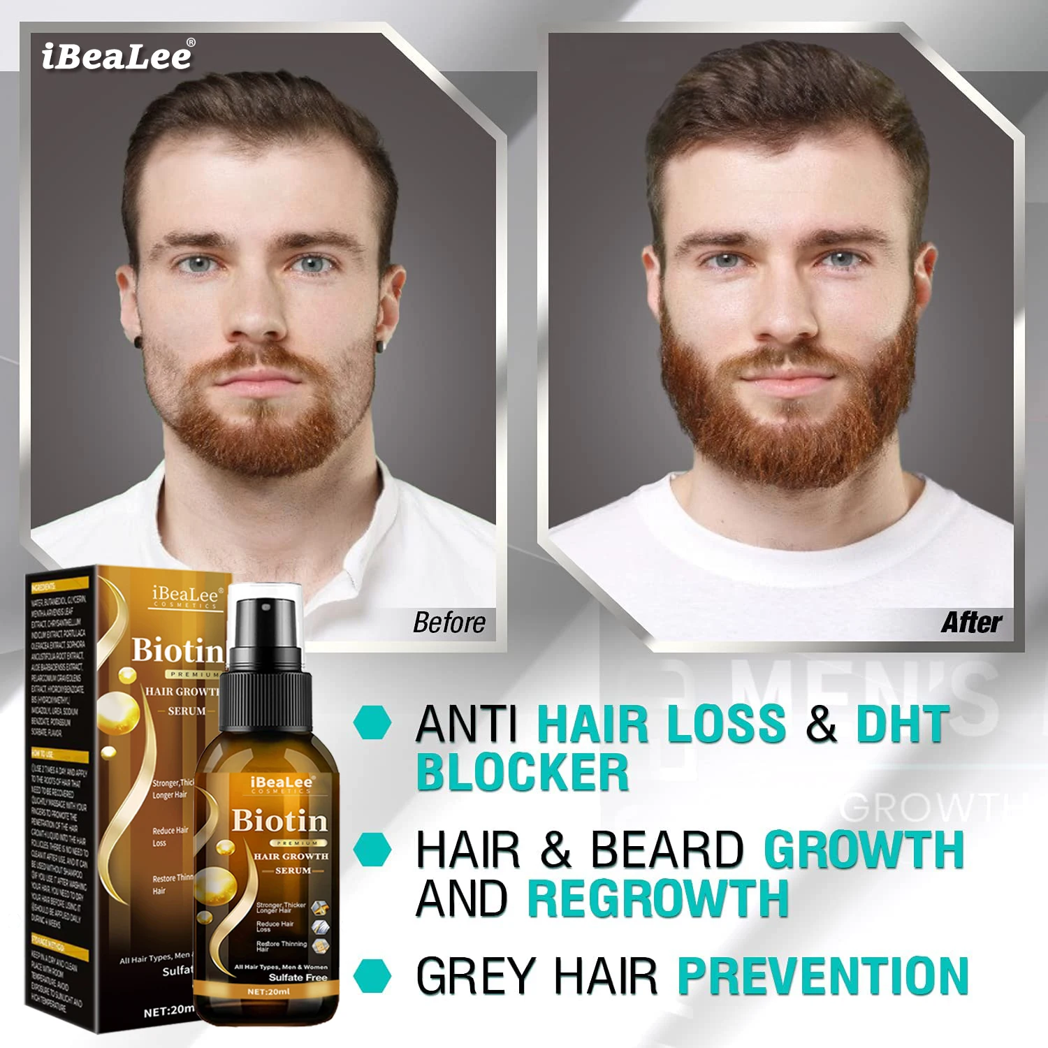 

iBeaLee Hair Growth Products Biotin Fast Growing Hair Care Essential Oils Anti Hair Loss Spray Scalp Treatment For Men Women