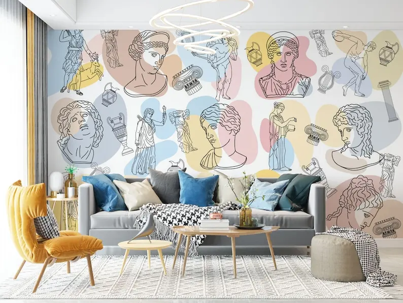 

Pastel Colors Ancient Greek Mythology Wallpaper, Customizable Modern Style Greek Goddesses And Gods Removable Wall Mural, Peel a