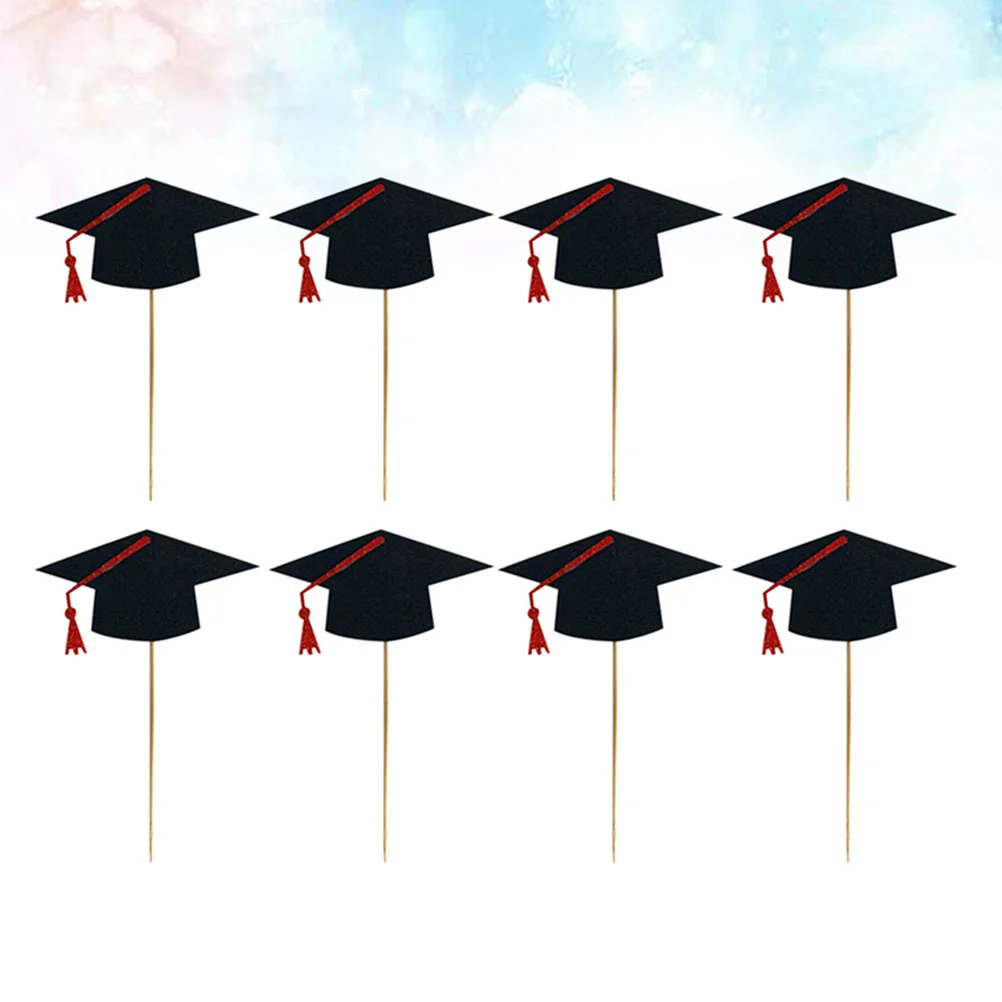 

Graduation Cap Pet Hat Fruit Picks Cupcake Grad Costume Toppers Topper Small Graduate Sticks Cake Accessories Party Supplies