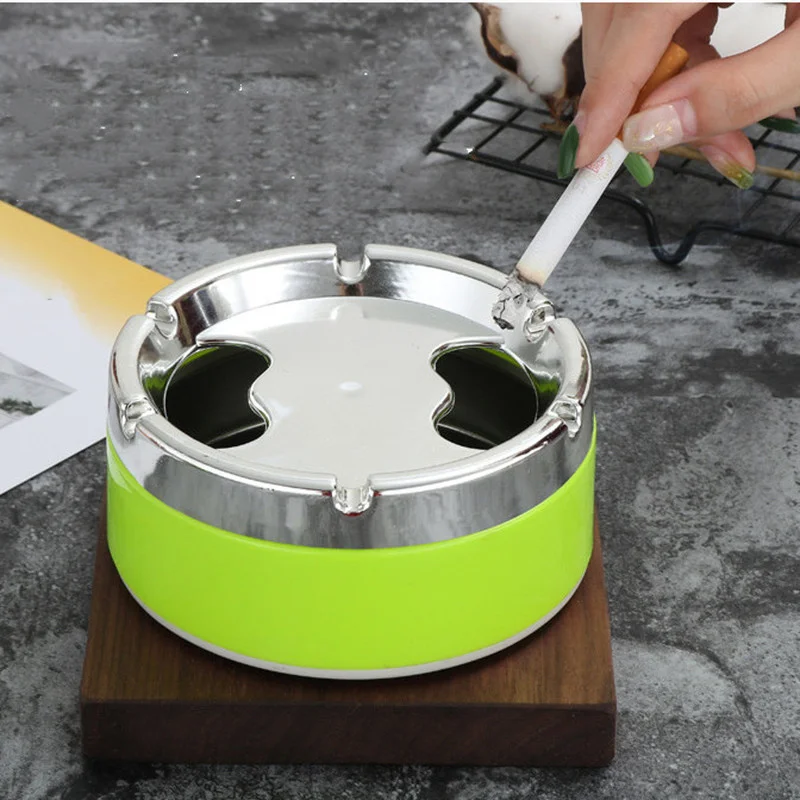 

2023 Rotatable Lid Corrosion Resistance Cigarette Ashtrays 360 Degree Free Rotation Stainless Steel Red Green Orange Detachable