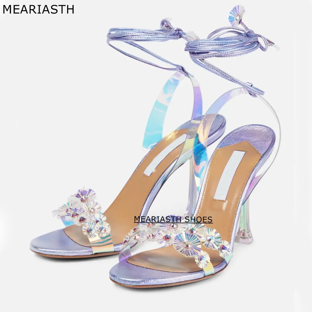 

Сандалии женские прозрачные на высоком каблуке, с открытым носком, со стразами
