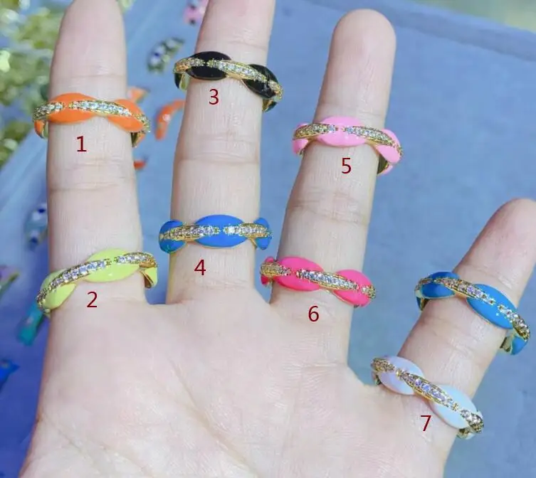 

1pcs Colorful Enamel Engrave Chunky Bohemian Rings Wide Gold Big CZ Eternity Open Band For Women df3s