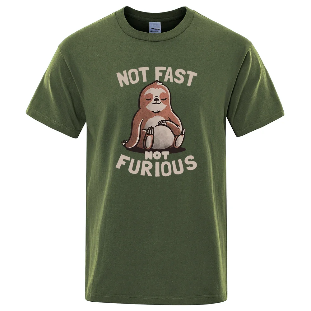 Not Fast Furious Kawaii Sloth Print Clothing Men Street Oversized T Shirts Breathable Streetwear Creativity T-Shirt