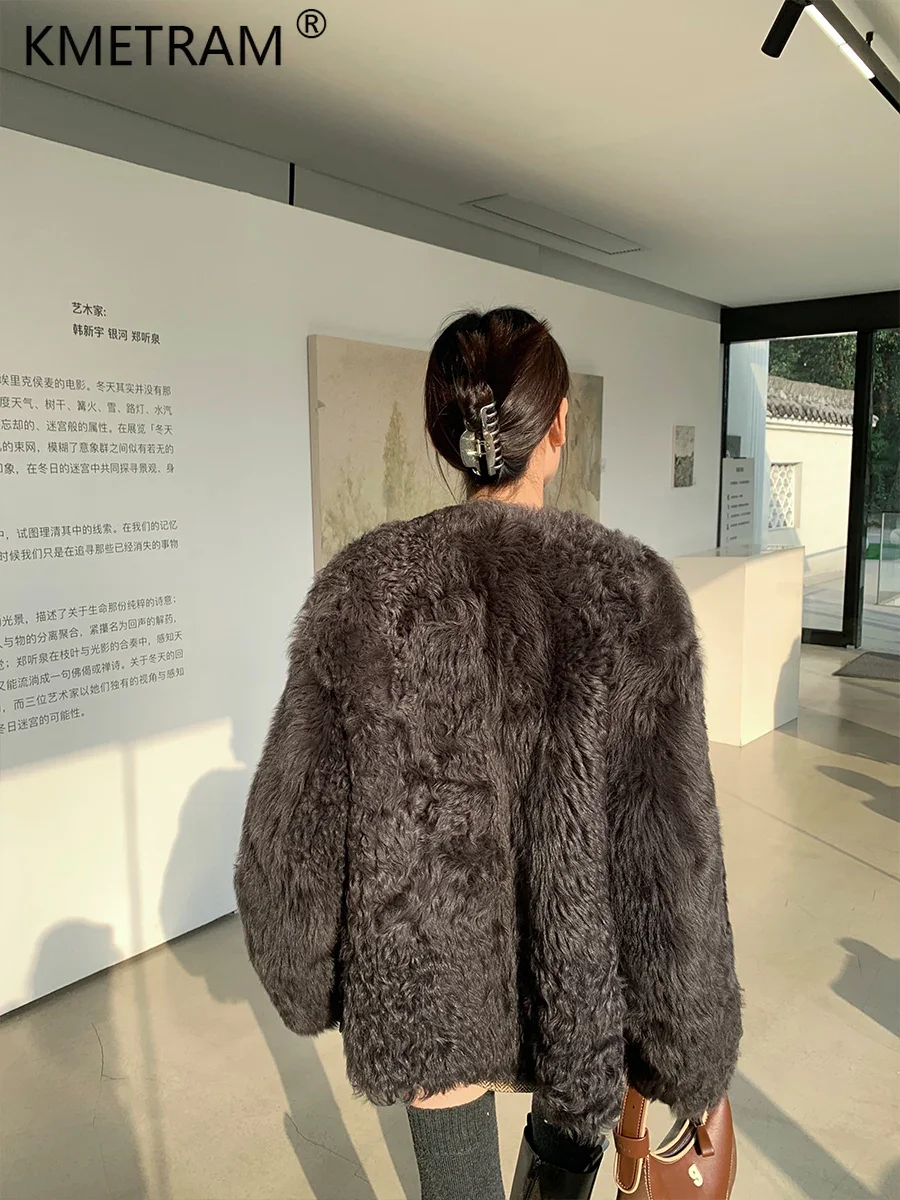 Женская куртка из натуральной овечьей кожи короткая зимняя пальто и куртки