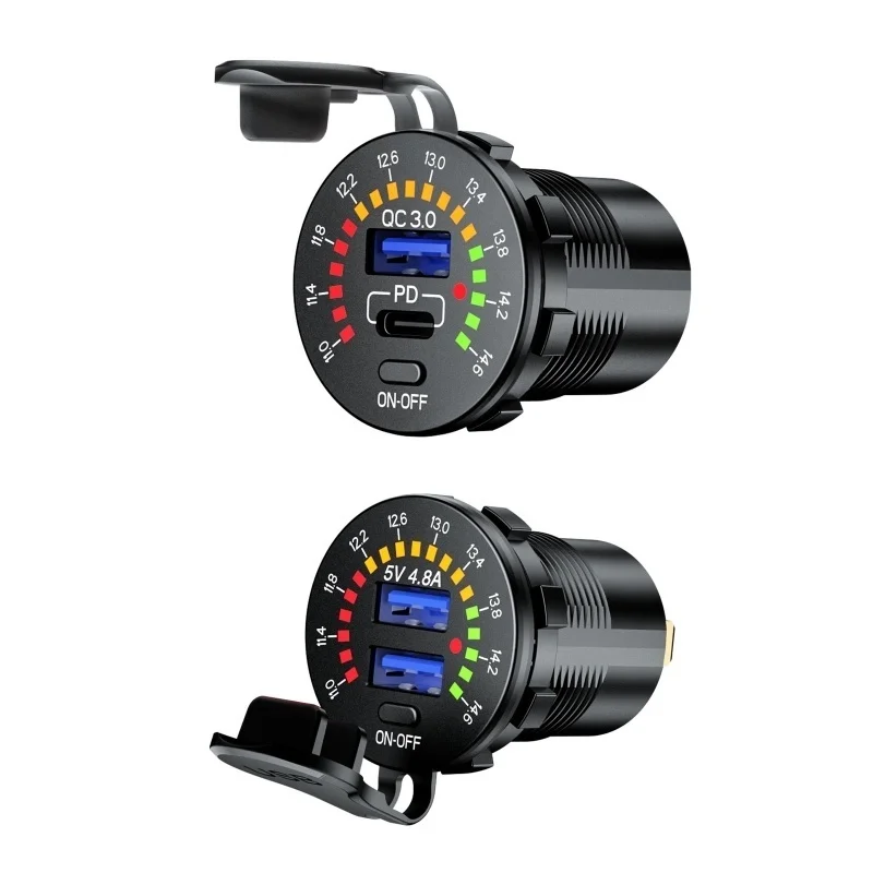 

12 В Быстрая зарядка 3,0 USB SUV автомобильное зарядное устройство водонепроницаемое 18 Вт Тип C PD розетка быстрое зарядное устройство светодиодн...