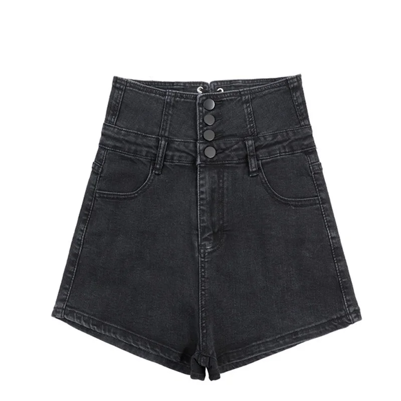Multi-button Black Denim Shorts Summer Women Sexy Back Lace Up Design High Waist Hot Shorts New White A-Line Loose Straight Jean