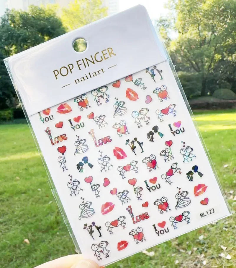 

1PCS Valentine's Day Lovers Nail Stickers 3D Love Flower Sticker Nail Art Accessories Cartoon Cupid Stickers Nail Art Decoration
