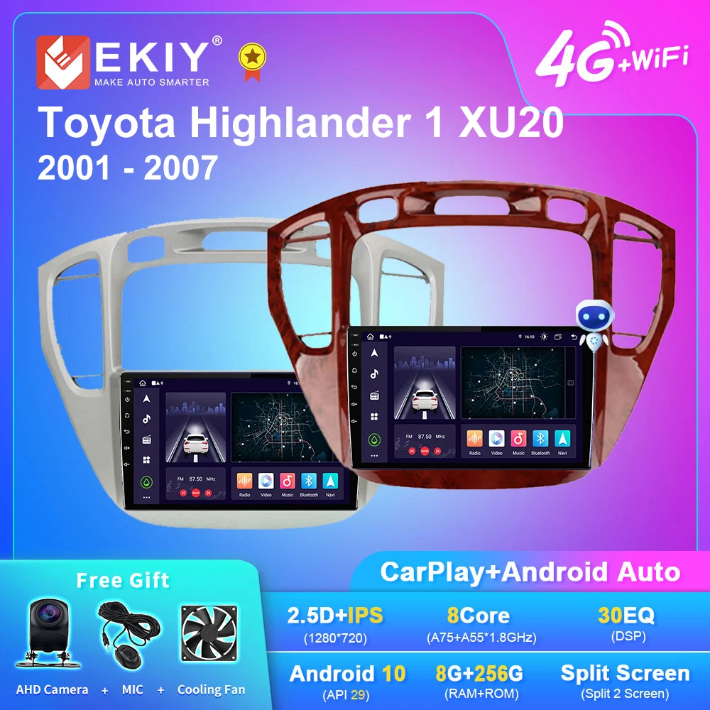 

Автомагнитола EKIY X7 для Toyota Highlander 1 XU20 2001-2007, мультимедийный проигрыватель, стерео, Carplay, авто, Blu-ray, No 2 Din