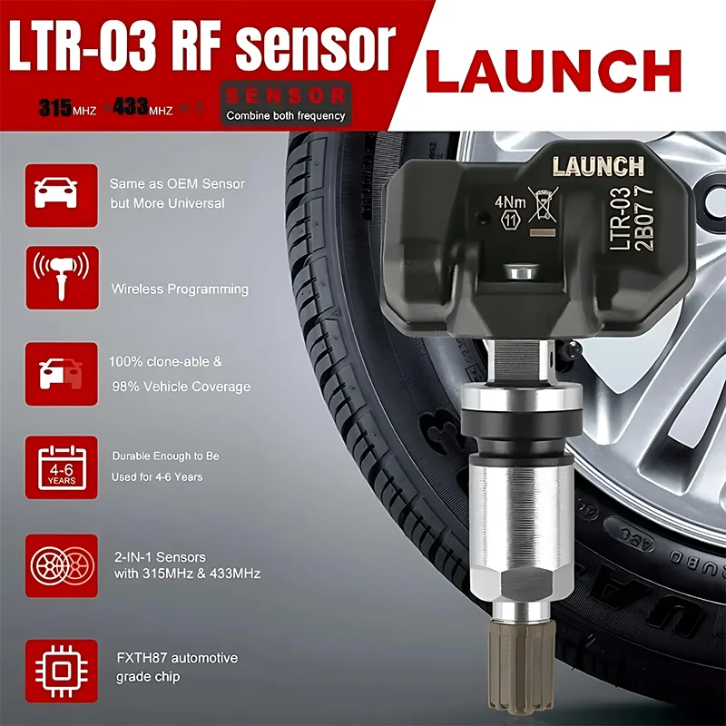 Фото Универсальный датчик давления в шинах Launch RF Sensor LTR03/LTR05N (315/433 МГц), совместимый с X-431 TSGUN, замена оригинального (OE) №3