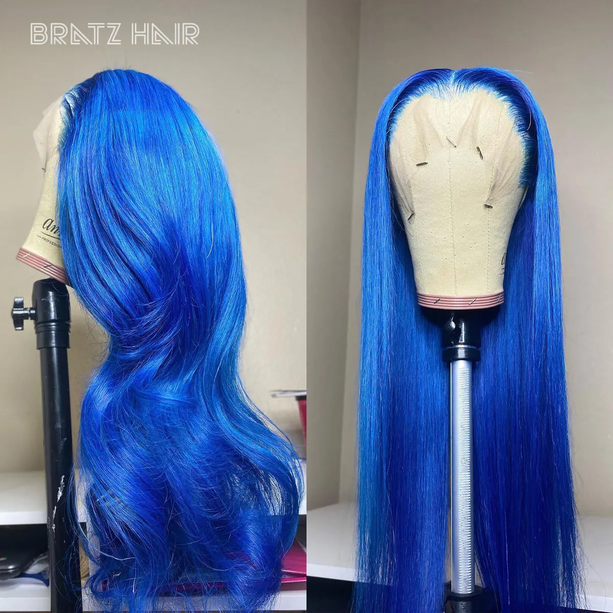 13x4 Королевский синий объемная волна Парики из натуральных волос на кружеве