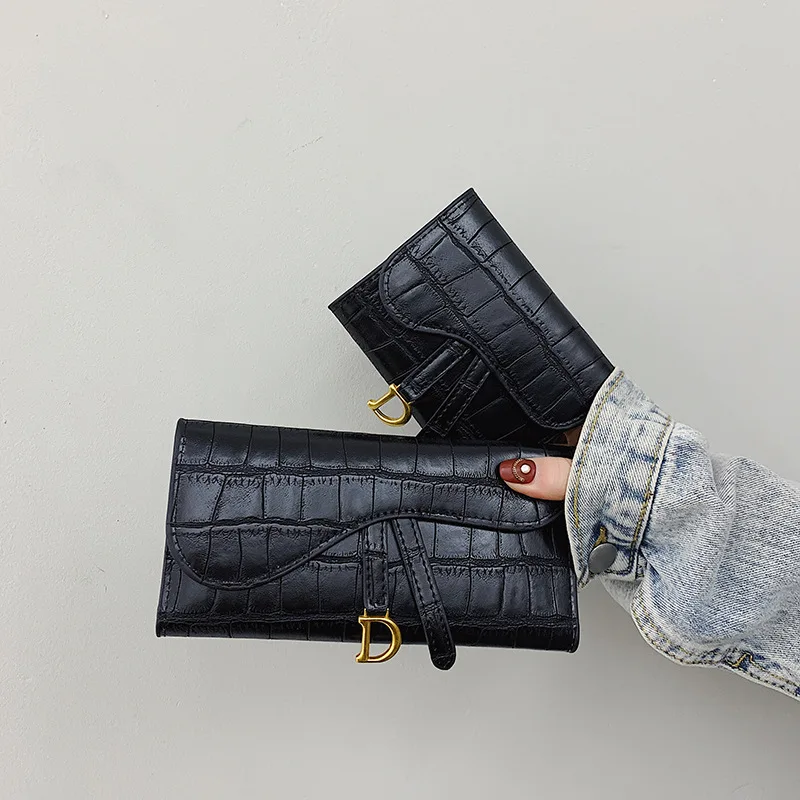 Women Wallets Long Simple Tide Buckle Folding Stone Grain Multi-card Card Bag Short Small Wallet Change Clip |