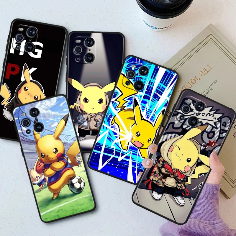 

Pikachu Anime Phone Case For OPPO Find X5 X3 X2 K10 F21S F21 F9 F7 F5 Neo Pro Lite Black Silicone Soft Cover