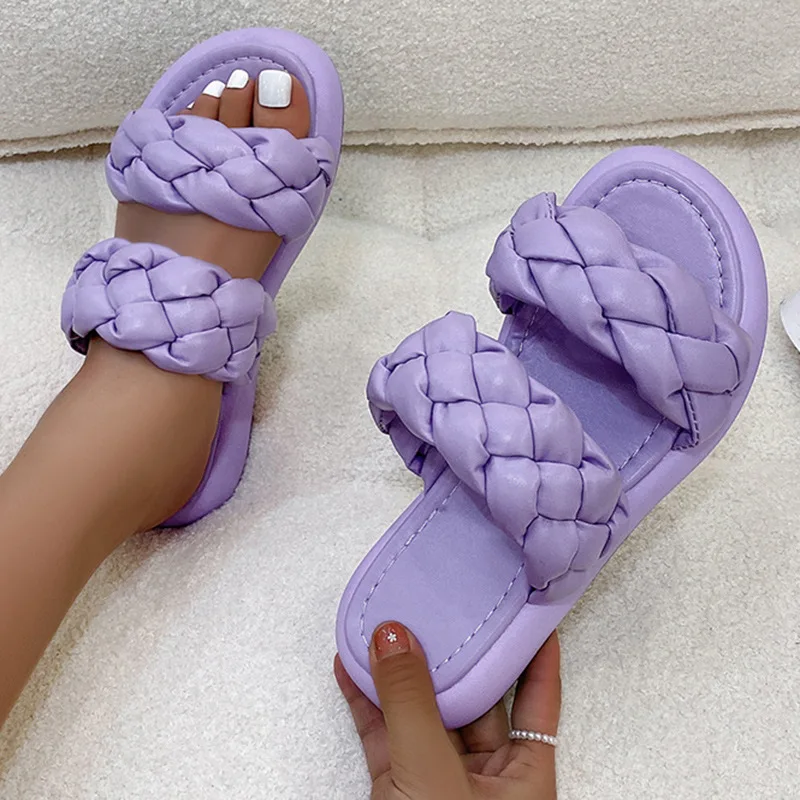 

2022 New Purple Bread Cross Flip Flops Women Platformform With Summer Slippers Fashion Peep Toe Women Mules Slides