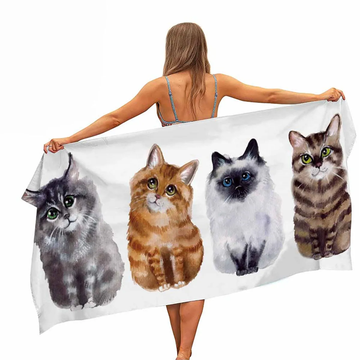 

Cartoon Cat Microfiber Pool Beach Towel Portable Quick Dry Sand Outdoor Travel Swim Blanket Thin Yoga Gym Mat Women Men Gifts