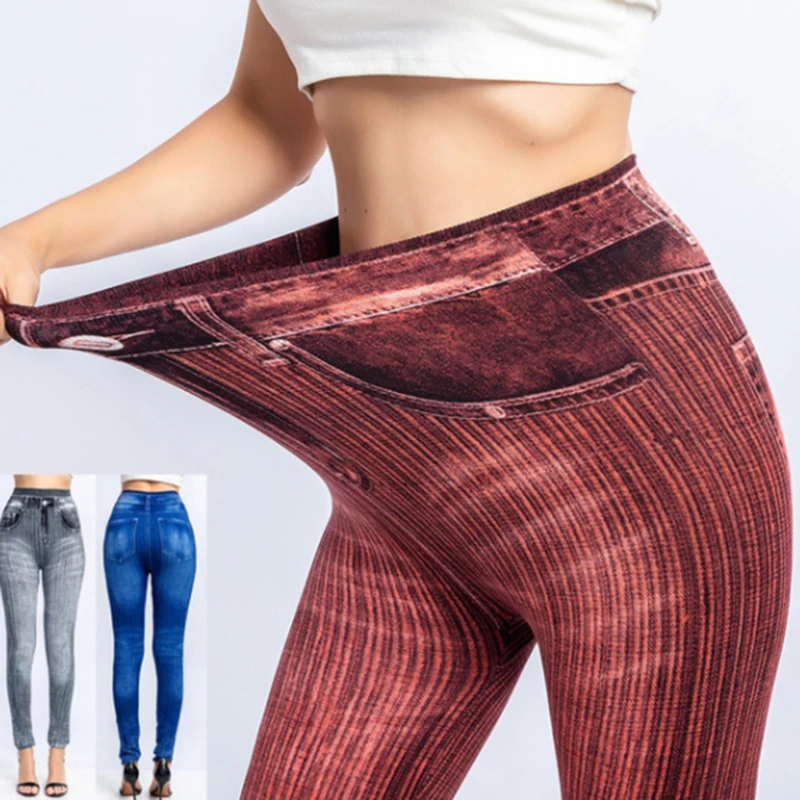 

2021 Women Fashion Gym Leggings Imitation Legging Jeans Slim Fitness Elastic Seamless Leggings High Waist Yoga PantsNew
