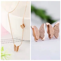double frosted butterfly necklace earrings jewelry sets for women 2022 fashion hudie accessories rose gold color party gifts