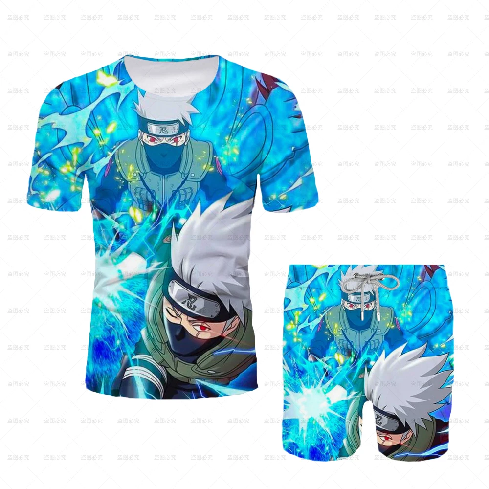 

Men's Suits Naruto 3D Printing Clothing Sets Naruto Nine-Tailed Fox Comics Summer T-Shirt Sets Children's Real Men's Suits