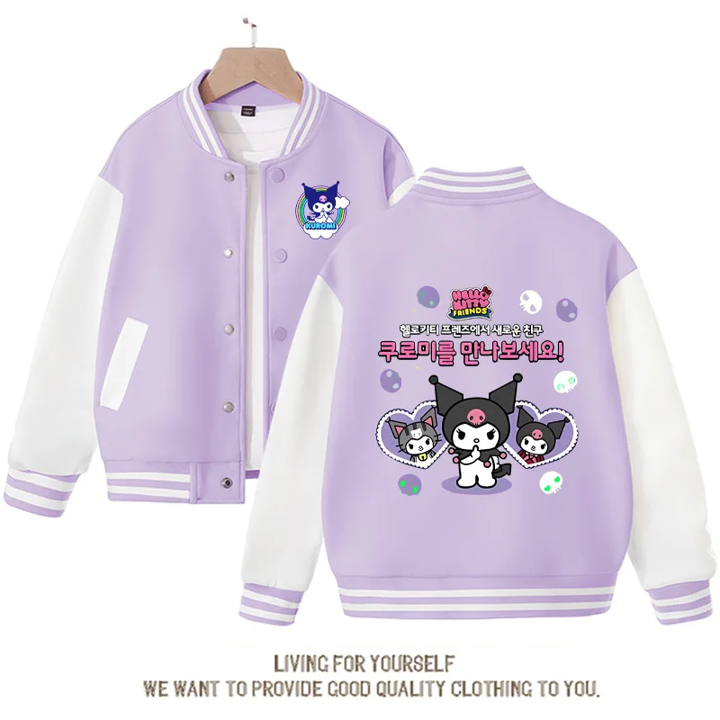 

Kawaii Anime Sanrios Kids Baseball Uniform Cute Cartoon Kuromi Sports Coat Spring Autumn Loose Casual Tops Jackets Boy Girl Gift