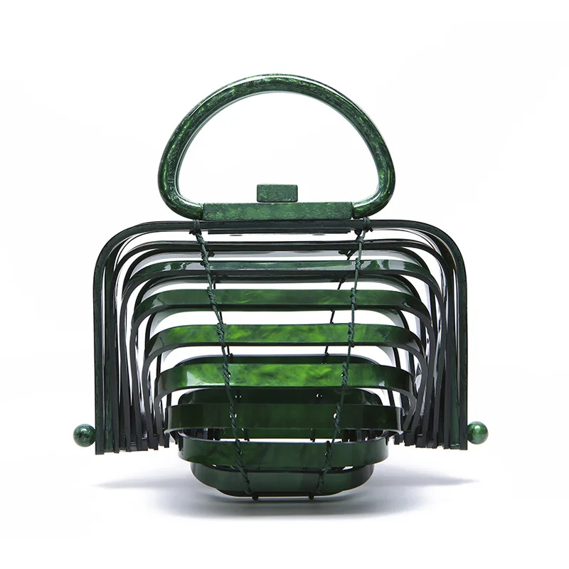 

Vacation Acrylic Beach Bag Women 2020 Summer Designer Woven Folding Basket Handbag Ladies Hollowing Out Shell Purse High Quality