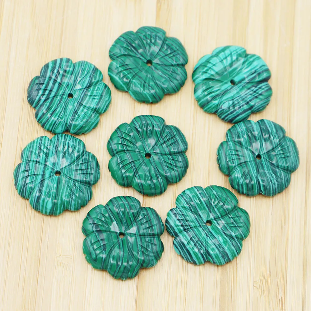 Natural Stone Malachite Pendants Flower Shape Quartz Necklace  Charms Diy Fashion Jewelry Making Stud Earring Accessories 10Pcs