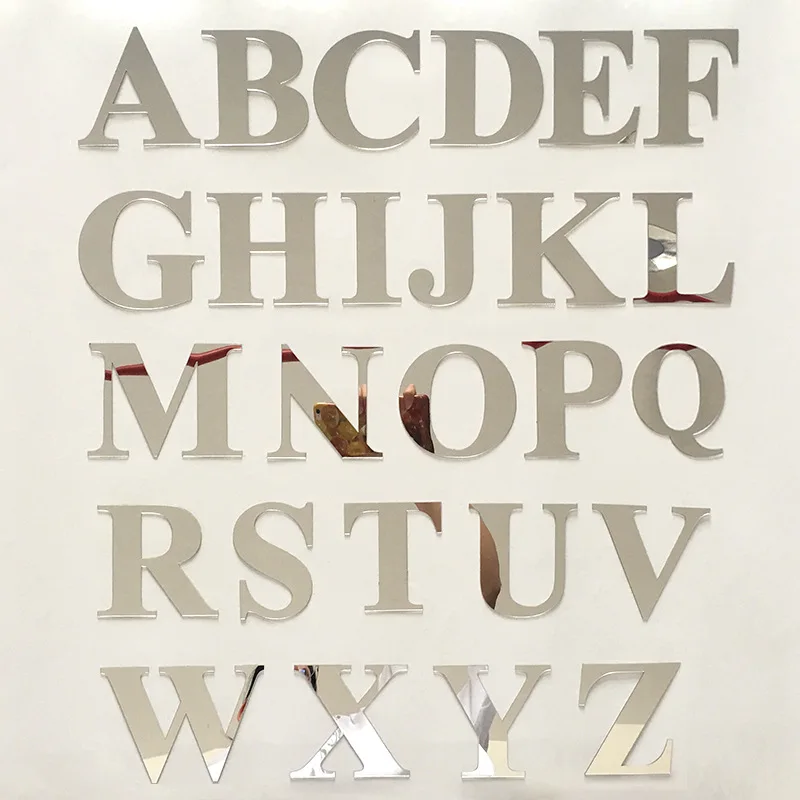 

26 English Letters Removable Alphabet Words Mirrors Wall Sticker Mirror Wall Stickers PDecals DIY Home Mirrored Art Decorations
