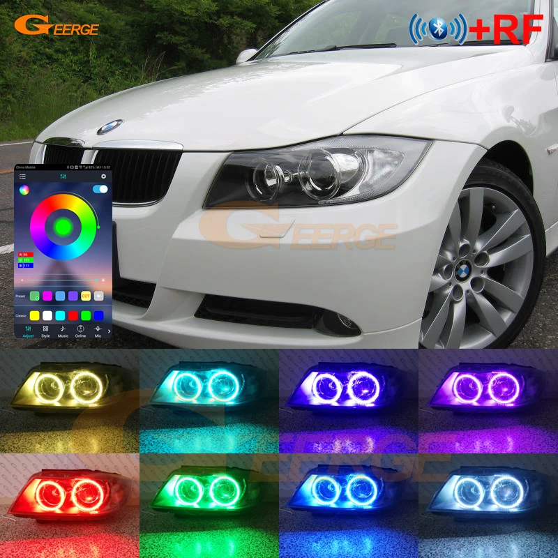 For BMW 3 Series E90 E91 Saloon Touring Pre LCI RF Remote Bluetooth-Compatible APP Multi-Color RGB Led Angel Eyes Kit Halo Rings