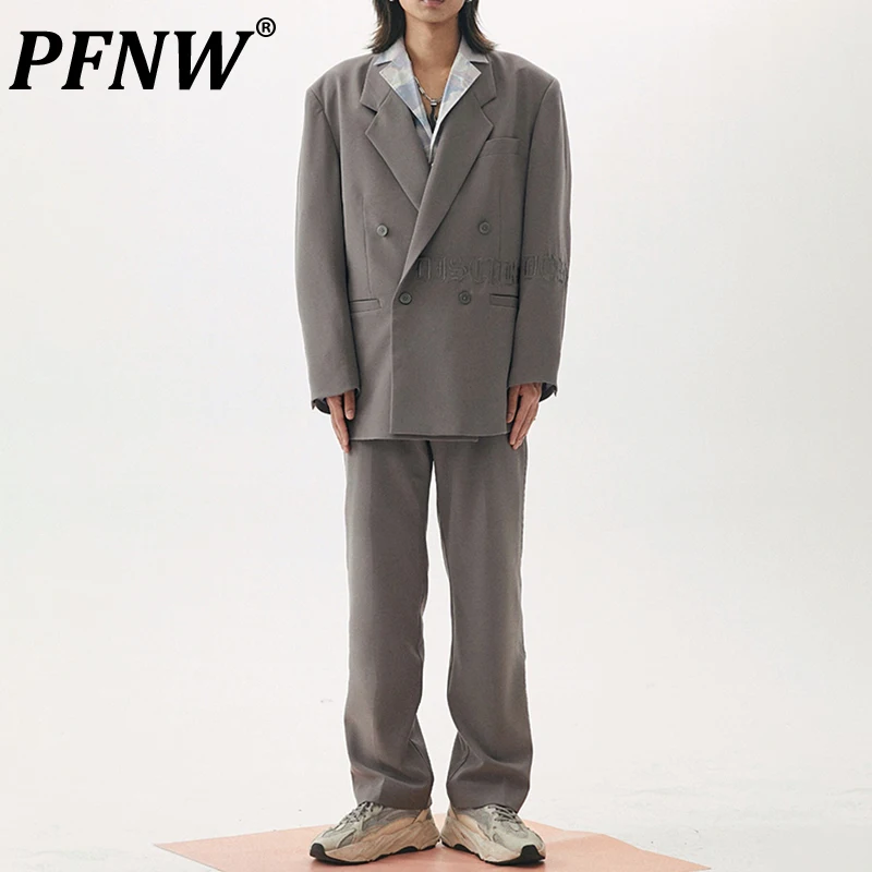 

PFNW Spring Autumn Men's Silhouette Letter Embroidery Retro Suit Set Tide Print Niche Design Oversize Handsome Clothing 12A8010