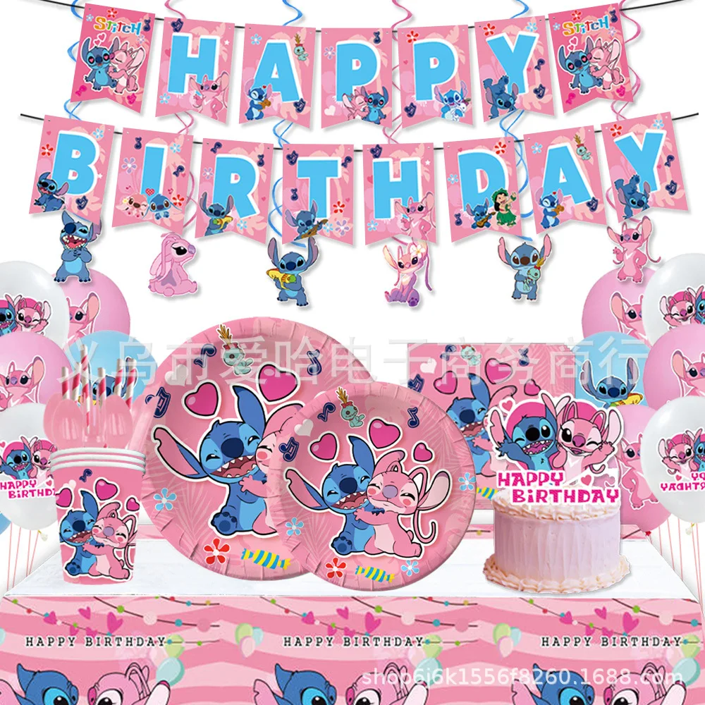 

Фигурки героев мультфильма Disney, милые украшения для детского дня рождения, баннер, воздушный шар, торт, вставка, Ститч, товары для вечеринки