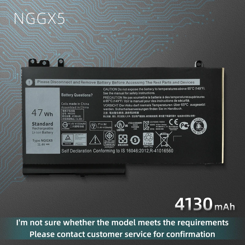 

Новый аккумулятор NGGX5 для ноутбука DELL Latitude 12 5000 E5570 E5270 E3150 E3160 P48G JY8D6 0JY8D6 954DF 0RDRH9 11,4 V 47WH 3ICP6/56/77