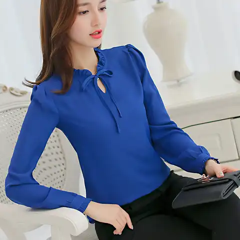 Women Shirts Ruffle Blouse Fashion Spring Autumn Tops Chiffon Shirt Slim Long Sleeve White Blouse Office Blusas Mujer De Moda