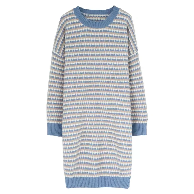 

Женское трикотажное платье в полоску, с круглым вырезом