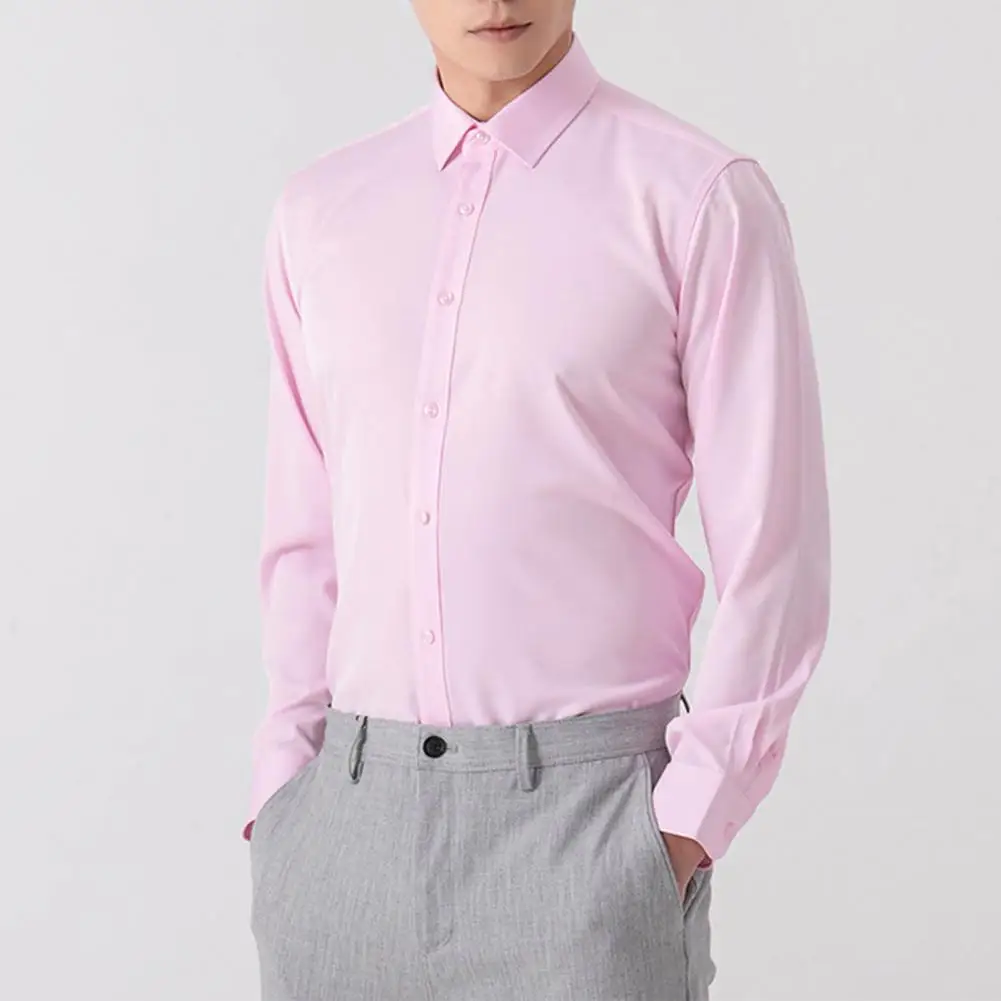 

Men Shirt Long Sleeve Office Shirt Men Solid Color Business Dress Shirt