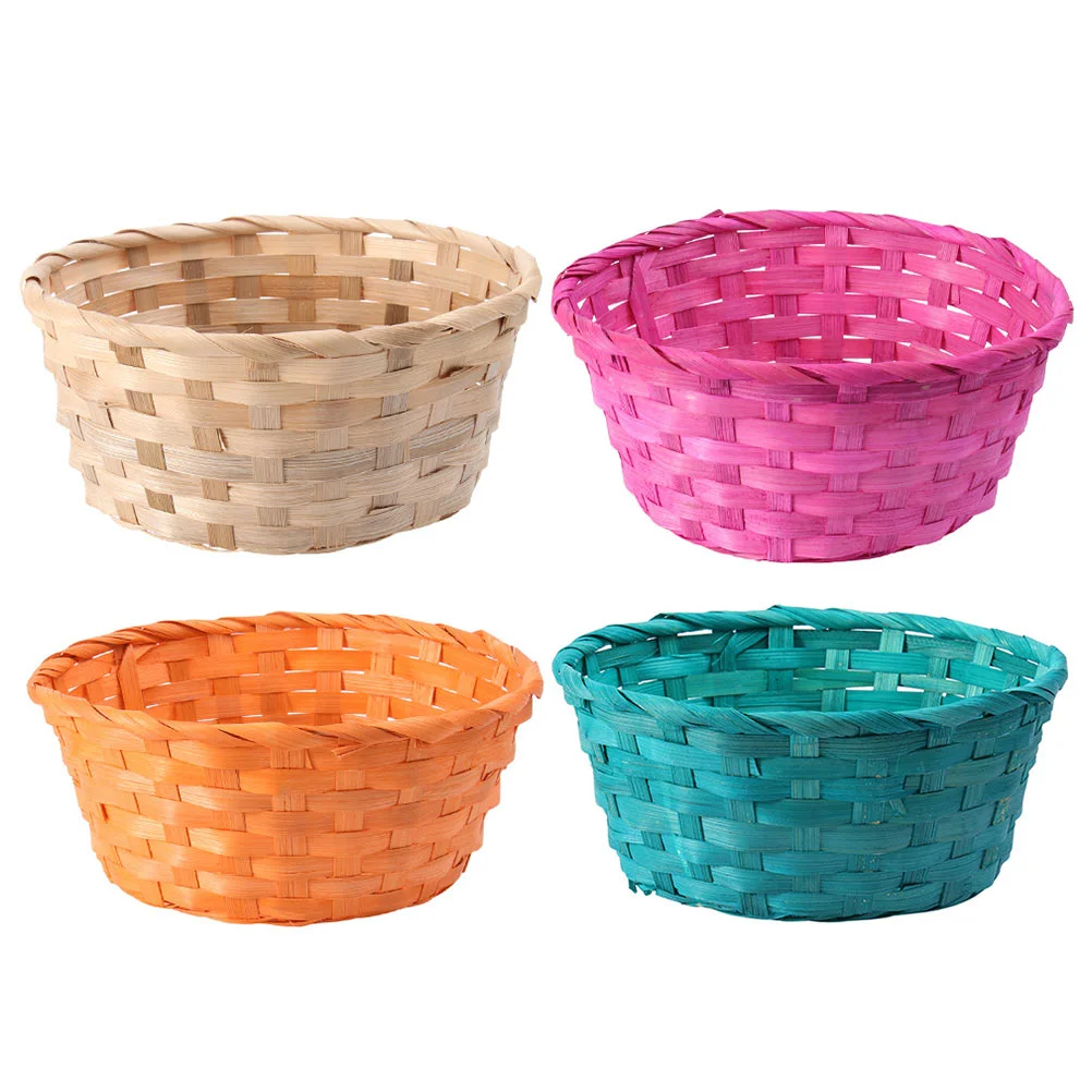 

4 Pcs Round Bamboo Basket Fruit Gift Kitchen Storage Baskets Fruit Dish Fruit Basket Stand Bamboo Weaving Wire Storage Bowl