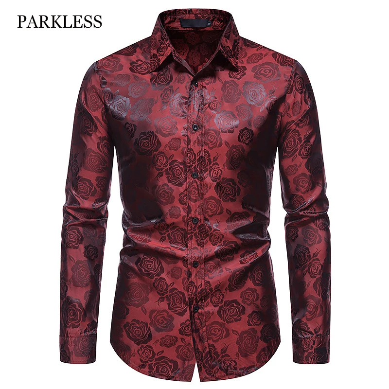 

Men's Long Sleeve Print Dress Shirts Silk Stylish Casual Tuxedo Social Shirt 2022 Business Luxury Designer Party Men Clothing