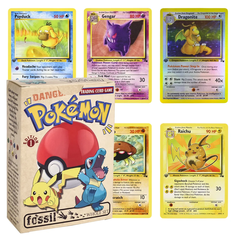 Фото Карты PKM Весь набор Базовый набор 2/ Team Rocket/1st Edition Jungle/Fossil TCG Коллекция настольных игр PTCG Proxy Cards Toys Полный набор №3
