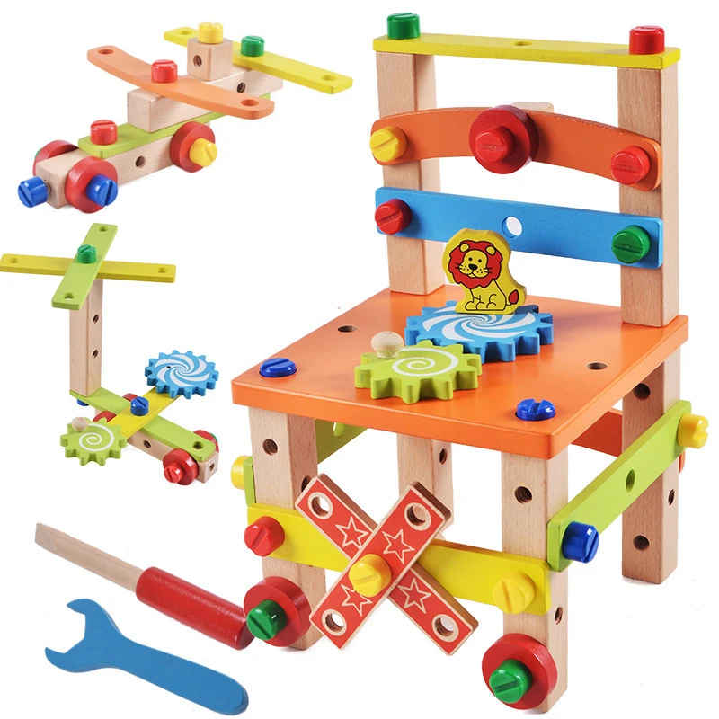 

Wooden Assembling Chair Montessori Toys Baby Game Toys Kids Educational Toys Blocks Children Variety Nut Combination Chair Tool