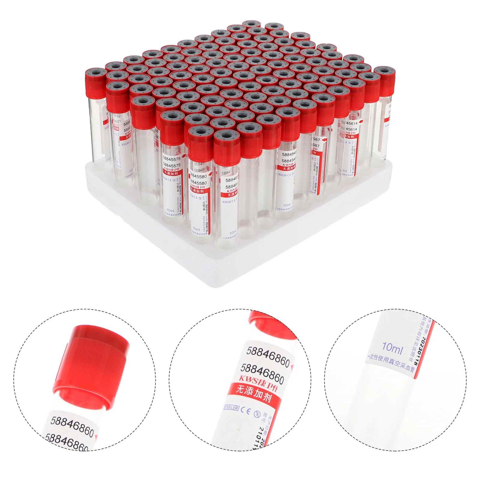 

100 Pcs 10ml Blood Collection Tube Disposable Vacuum Test Negative Pressure Tubes Glass Lid
