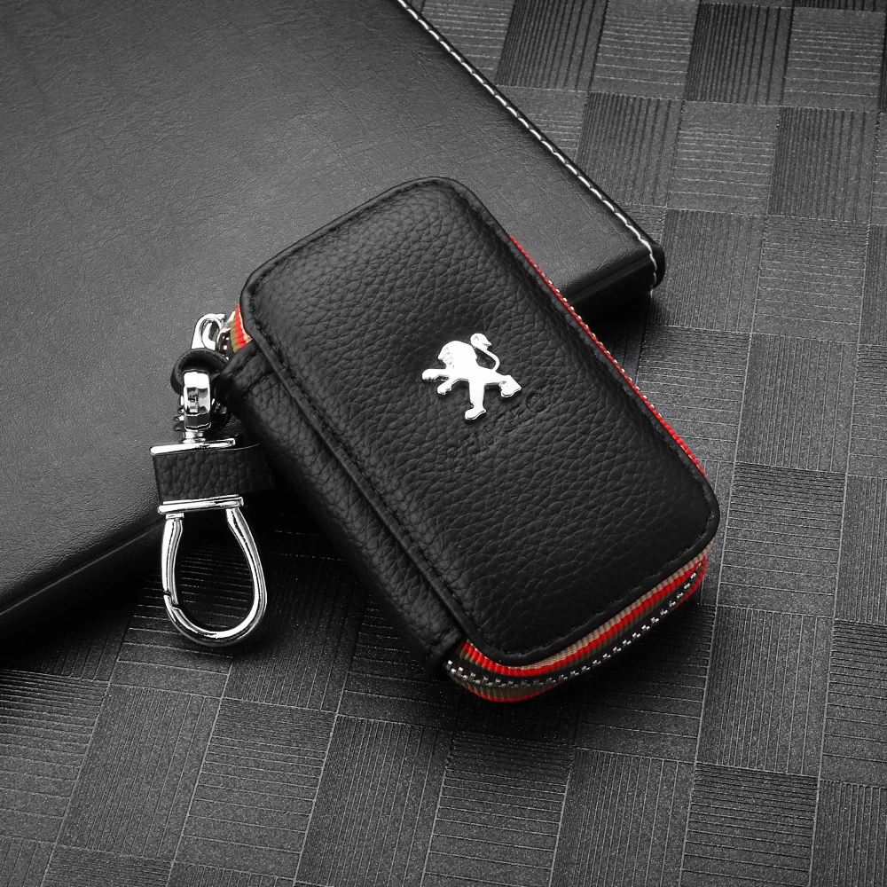 

Leather Car Remote Keychain Protector Key Case Cover Bag Accessories For Peugeot 206 308 307 208 207 3008 2008 508 Sw 407 5008