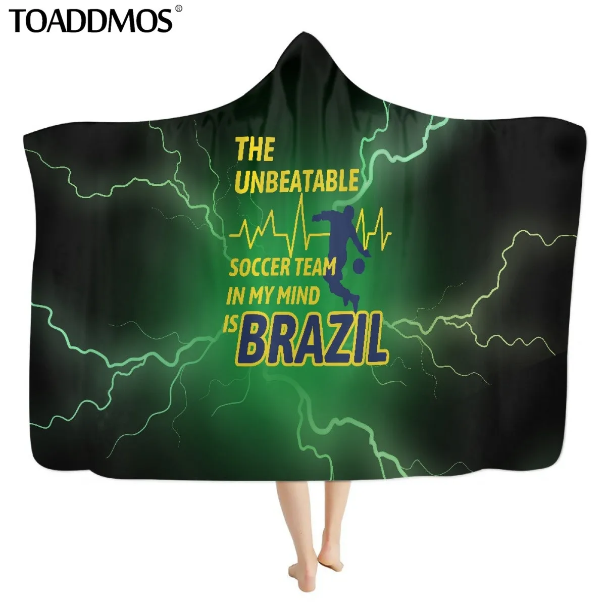 

TOADDMOS Wearable Hooded Blankets Brazil Soccer Team Pride Custom Flag Oversize Blanket for Adults Teens Portable Bedding Decor