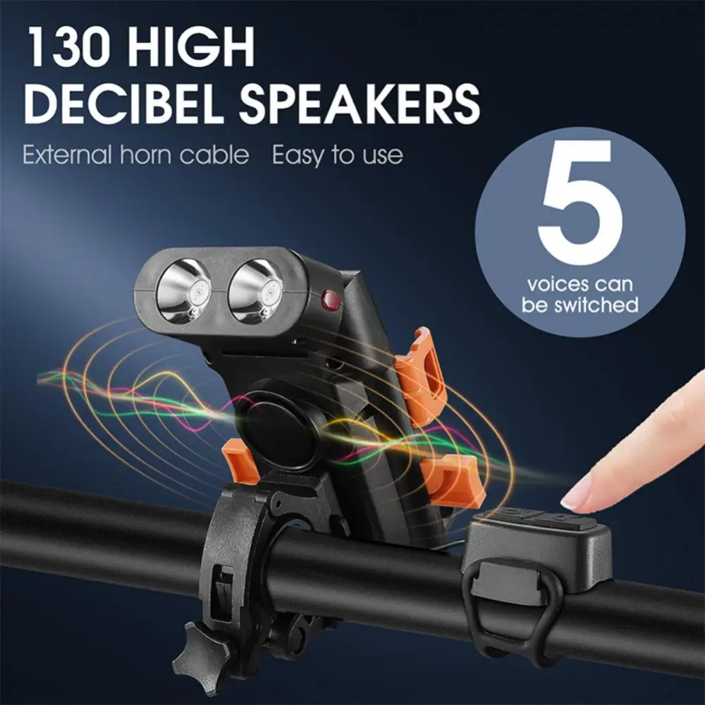

130db Treble Bell Bike Headlight Five Kinds Sound Effects Safe Horn 3000mah Bicycle Front Lamp Charging Treasure Usb Interface