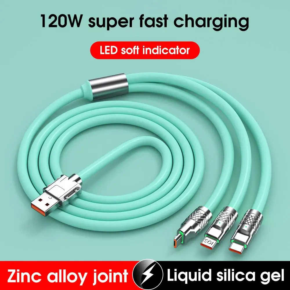 

6A 3 In 1 Usb Cable Fast Super Charging Cable Micro USB Type-C Fast Charger Data Cable For IPhone 14 13 Samsung Xiaomi Huawei