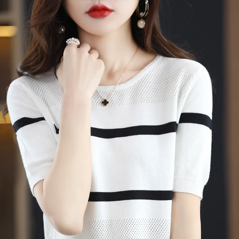 

Maternity striped short-sleeved t-shirt women's summer bottoming shirt thin top White