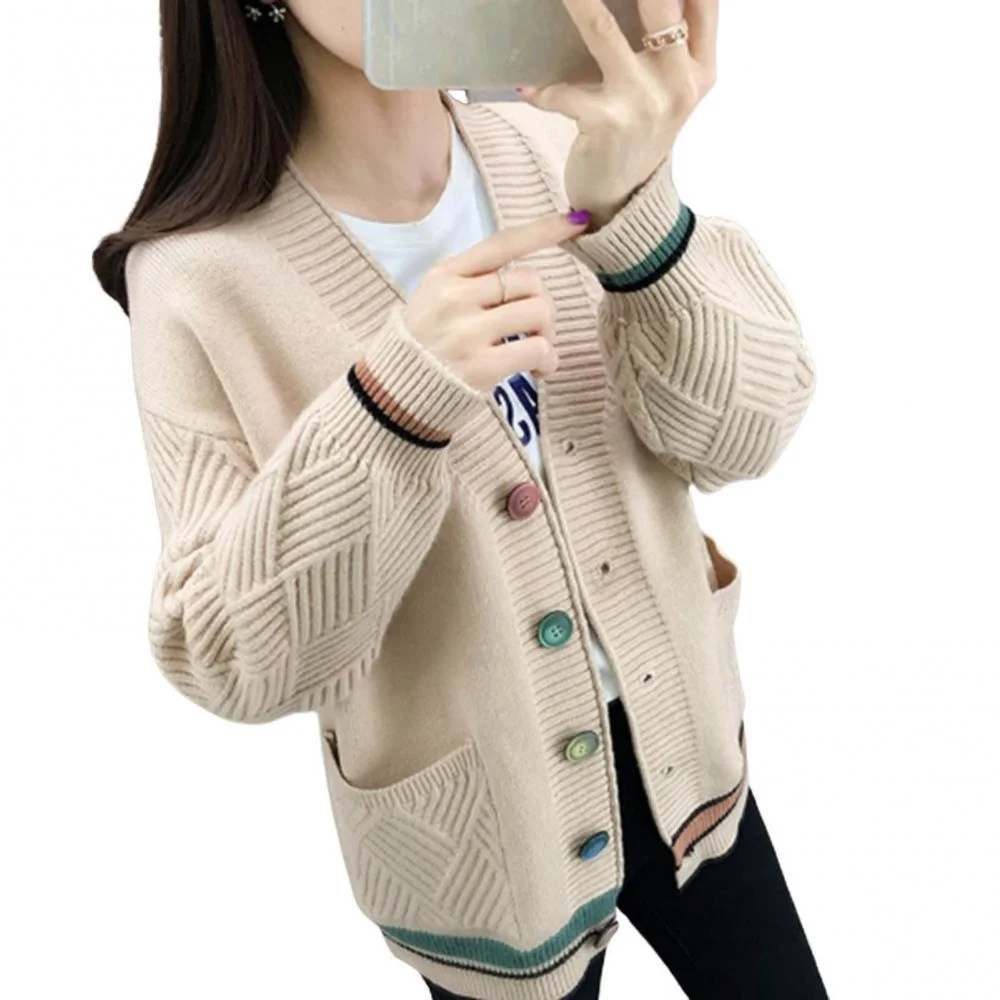 

Women Casual V Neck Knit Sweater Button Long Sleeve Basic Cardigan Knitwear Coat Simple Basic button autumn winter women's tops
