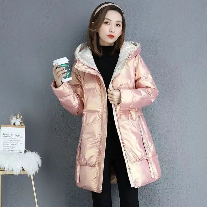 Winter Women Cold Coat Hooded Shiny Padded Jacket Super Hot Parkas Plus Size Jacket Big Pocket Top Cheap Wholesale Korean Style