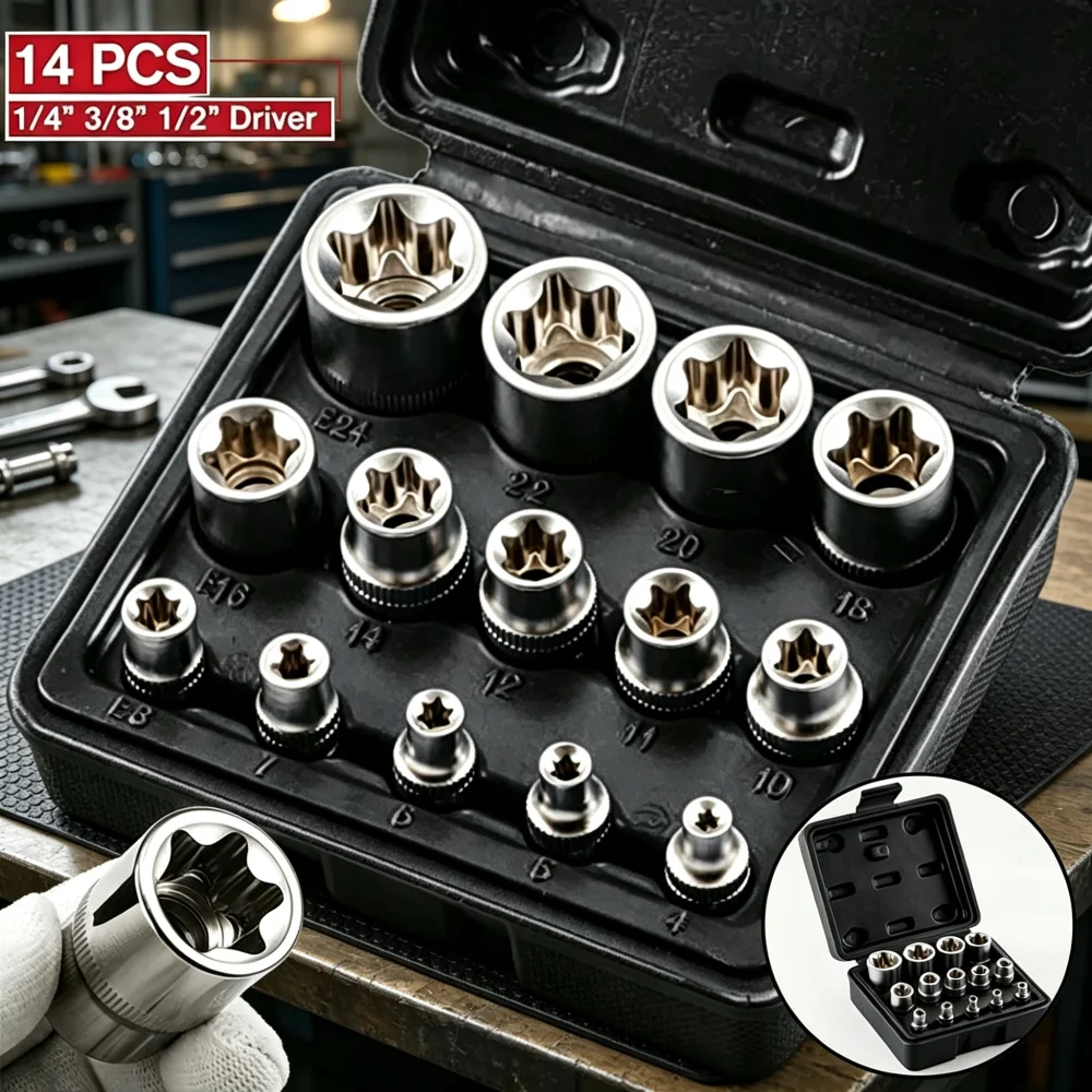 Фото Набор из 14 штук торцевых головок E-Torx для гайок E4-E24 №2